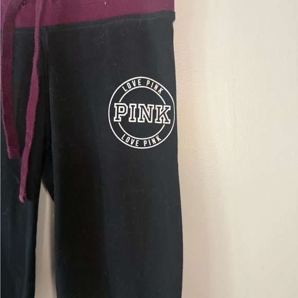 2015 PINK by Victoria’s Secret Black Joggers with Burgundy Accents - Picture 2 of 5